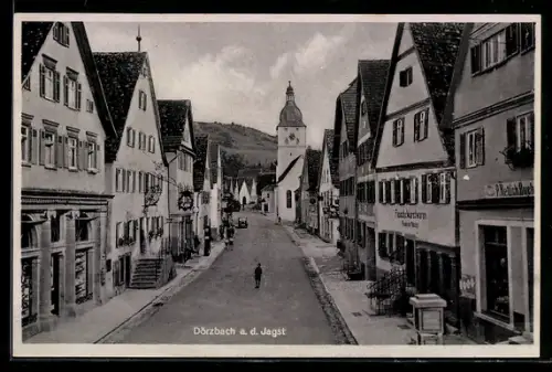 AK Dörzbach a. d. Jagst, Strassenpartie aus der Vogelschau