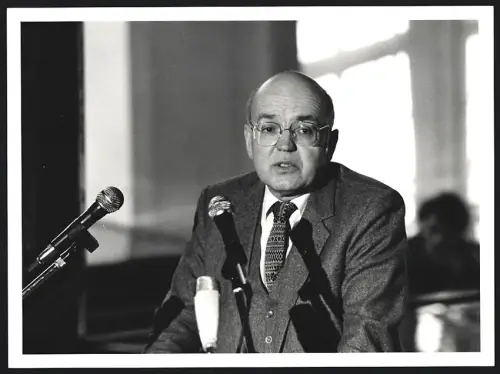 Fotografie W. Seehafer, Bremen, Eröffnung der DDR Kulturtage durch Senator H. W. Franke 1986, Grossformat 19 x 25cm