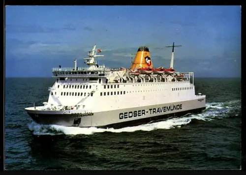 AK Fährschiff M.F. Travemünde der Linie Gedser-Travemünde volle Kraft fahrend