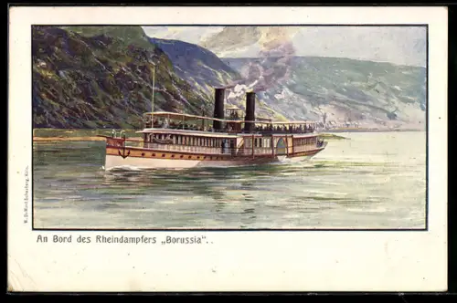 AK Raddampfer Borussia in Fahrt auf dem Rhein