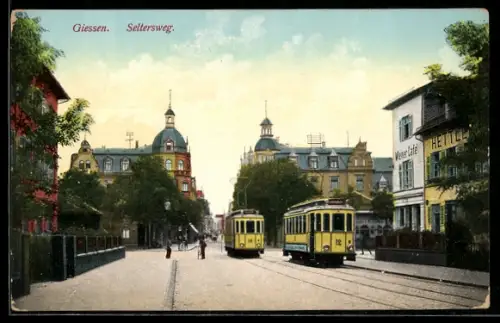 AK Giessen, Strassenbahnen am Wiener Cafe, Seltersweg