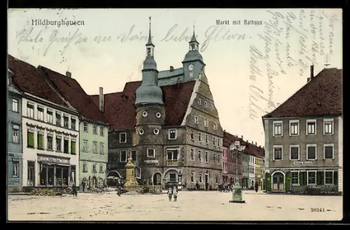 AK Hildburghausen, Markt mit Rathaus
