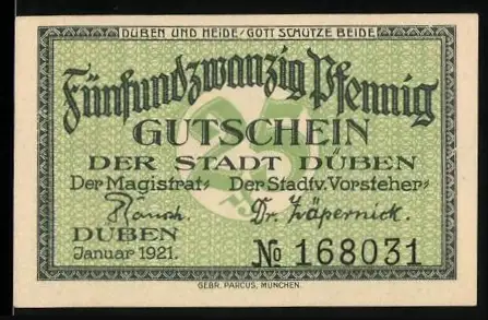 Notgeld Düben 1921, 25 Pfennig, Altes Schloss und dekoratives Muster
