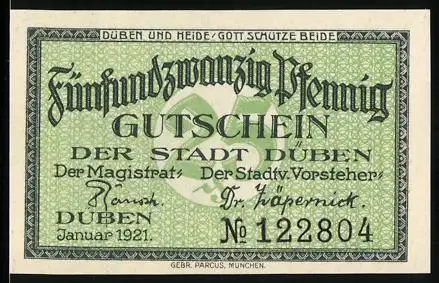 Notgeld Düben 1921, 25 Pfennig, Altes Schloss und dekoratives Muster