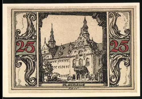 Notgeld Arnstadt 1921, 25 Pfennig, Rathaus und Adlerwappen