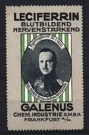 Reklamemarke Frankfurt a /M, Leciferrin Blutbildend, Porträt Karl Eduard Herzog von Sachsen-Coburg & Gotha