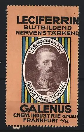 Reklamemarke Frankfurt / Main, Leciferrin Blutbildend Nervenstärkend, Gustav V. König v. Schweden
