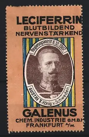 Reklamemarke Frankfurt / Main, Leciferrin blutbildend nervenstärkend, Gustav V. König v. Schweden