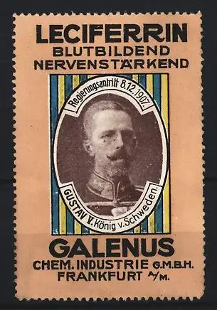 Reklamemarke Frankfurt / Main, Leciferrin Blutbildend Nervenstärkend, Gustav V. König v. Schweden