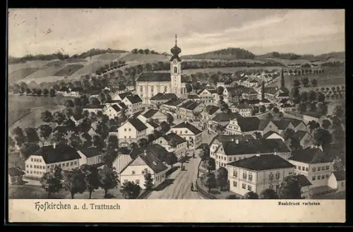 Künstler-AK Hofkirchen a. d. Trattnach, Strassenpartie mit Kirche