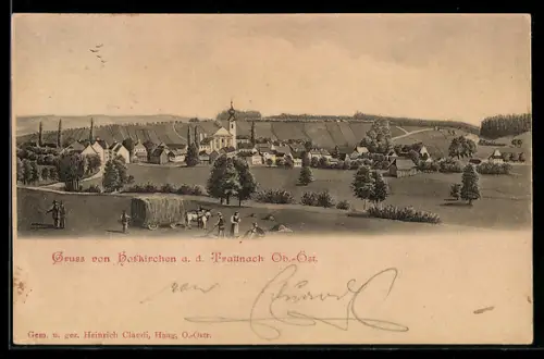 AK Hofkirchen a. d. Trattnach, Ortspartie mit Kirche