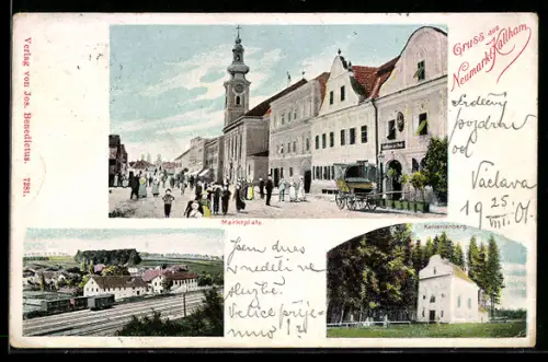 AK Neumarkt im Hausruckkreis, Neumarkt-Kallham, Marktplatz, Ortsansicht, Kalvarienberg