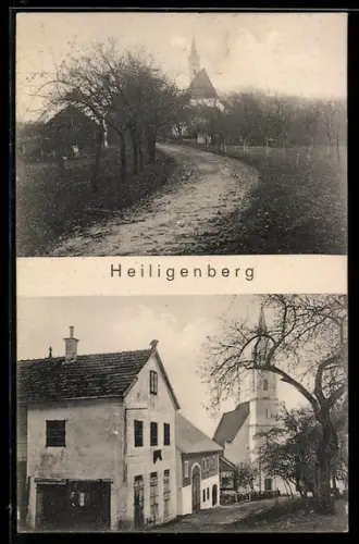 AK Heiligenberg, Strassenpartie mit Kirche, Ortspartie