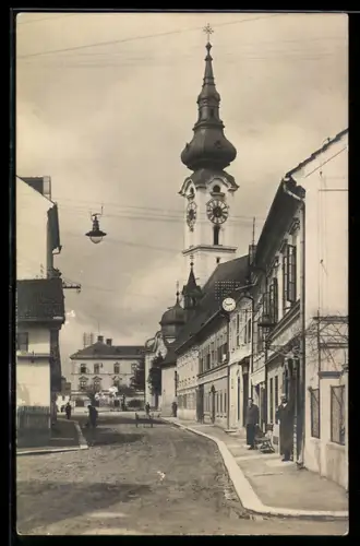 AK Grieskirchen, Ortspartie mit Blick auf den Kirchturm