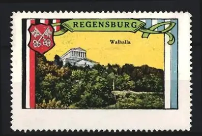Reklamemarke Regensburg, Walhalla, Tempel auf Hügel