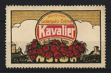 Reklamemarke Kavalier Lederputz-Crème, Rosen und Landschaft