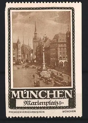 Reklamemarke München, Marienplatz, Stadtszene mit Säule