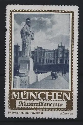 Reklamemarke München, Maximilianeum, Statue und Gebäudeansicht