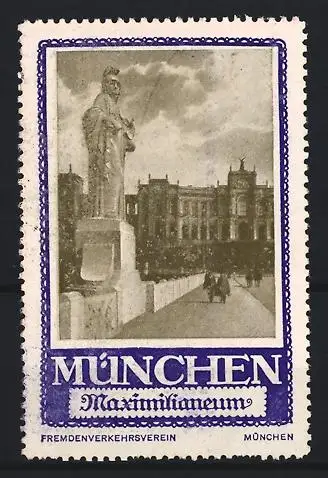 Reklamemarke München, Maximilianeum, Statue und Gebäudeansicht