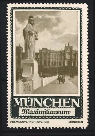 Reklamemarke München, Maximilianeum, Statue und Gebäudeansicht