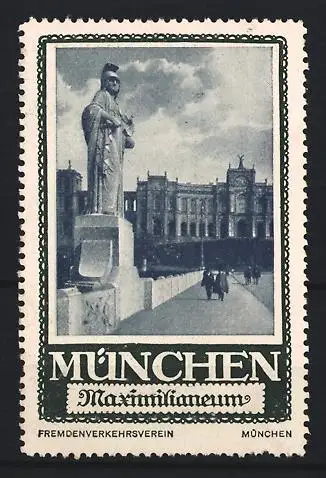Reklamemarke München, Maximilianeum, Statue und Gebäudeansicht