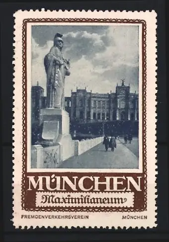 Reklamemarke München, Maximilianeum, Statue und Gebäude