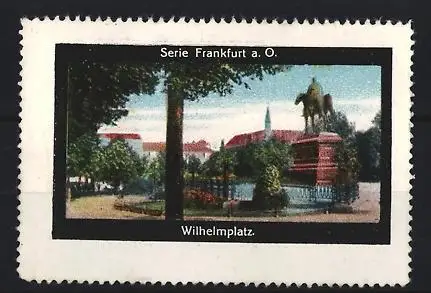 Reklamemarke Frankfurt a. O., Wilhelmplatz, Reiterstatue