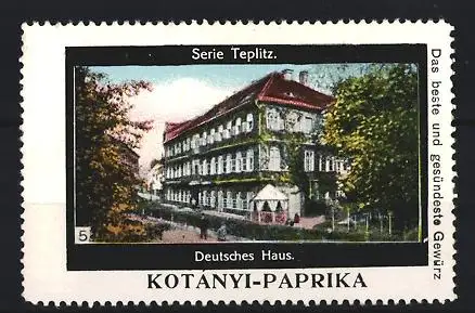 Reklamemarke Teplitz, Deutsches Haus, Kotanyi-Paprikagewürz