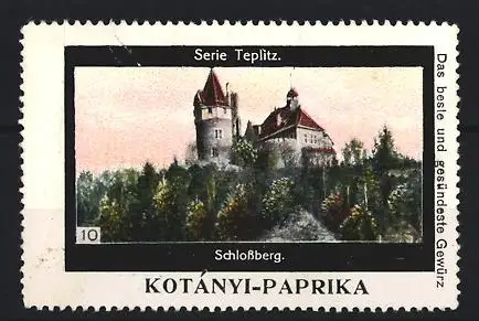 Reklamemarke Teplitz, Schlossberg, Kotanyi-Paprikagewürz