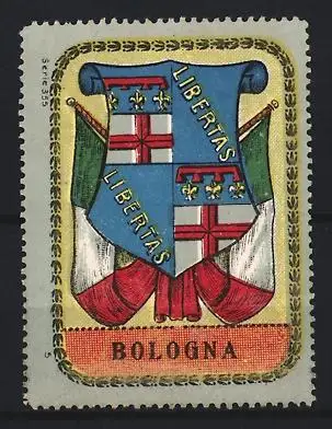 Reklamemarke Bologna, Libertas, Stadtwappen mit Fahnen