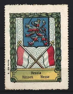 Reklamemarke Hessen, Wappen, Löwe und Fahnen