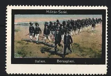 Reklamemarke Italien, Militär-Serie, Bersaglieri im Marsch