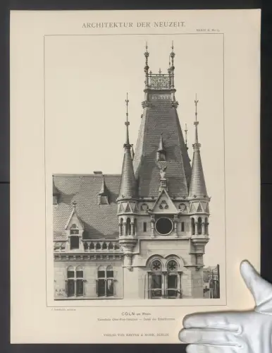 Fotografie Lichtdruck Kanter & Mohr, Berlin, Ansicht Cöln a. Rh., Ober-Post-Direction, Erkerturm, Architekt Dofflein