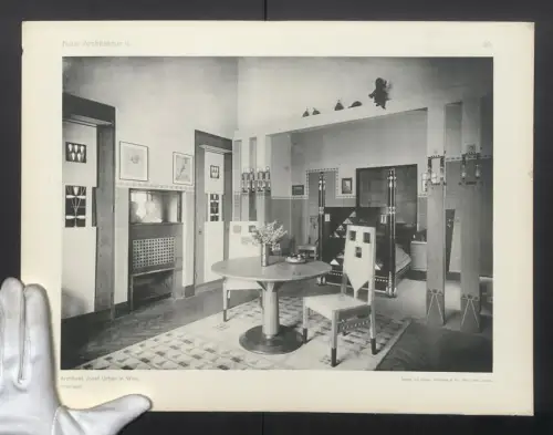 Fotografie Lichtdruck Friedr. Wolfrum & Co., Wien, Ansicht Wien, Interieur von Architekt Josef Urban, 44 x 33cm