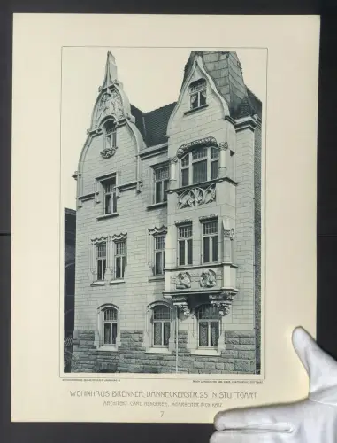 Fotografie Lichtdruck Carl Ebner, Stuttgart, Ansicht Stuttgart, Wohnhaus Brenner, Danneckerstr. 25, Arch. Carl Hengerer