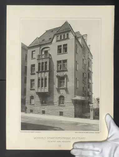 Fotografie Lichtdruck Carl Ebner, Stuttgart, Ansicht Stuttgart, Wohnhaus Danneckerstrasse, Architekt Karl Hengerer