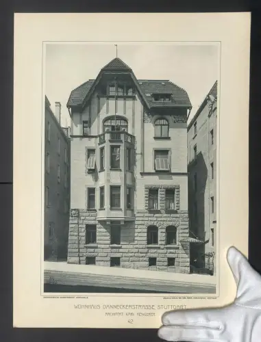 Fotografie Lichtdruck Carl Ebner, Stuttgart, Ansicht Stuttgart, Wohnhaus in der Danneckerstrasse, Arch. Karl Hengerer