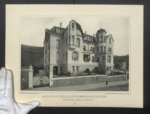 Fotografie Lichtdruck Carl Ebner, Stuttgart, Ansicht Stuttgart, Wohnhaus Dr. Mögling, Stafflenbergstr. 20, 44 x 33cm