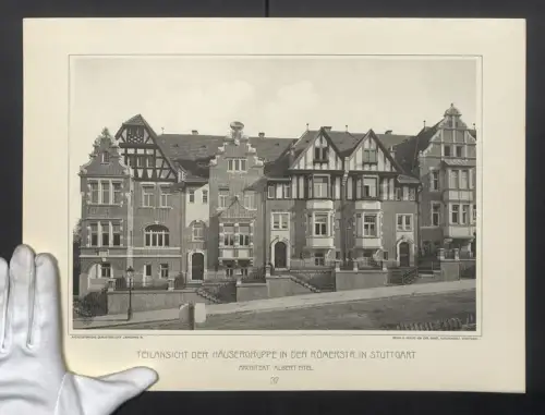 Fotografie Lichtdruck Carl Ebner, Stuttgart, Ansicht Stuttgart, Häusergruppe in der Römerstr., Arch. Albert Eitel