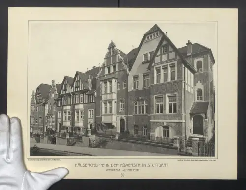 Fotografie Lichtdruck Carl Ebner, Stuttgart, Ansicht Stuttgart, Häusergruppe i. d. Römerstrasse, Arch. Albert Eitel