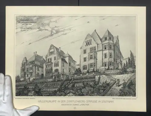 Fotografie Lichtdruck Carl Ebner, Stuttgart, Ansicht Stuttgart, Häusergruppe in der Stafflenberg-Strasse, 44 x 33cm