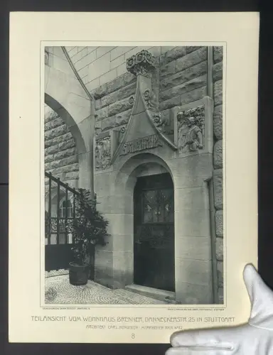 Fotografie Lichtdruck Carl Ebner, Stuttgart, Ansicht Stuttgart, Wohnhaus Brenner, Danneckerstr. 25, Arch. Carl Hengerer