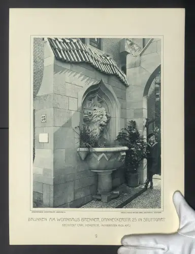 Fotografie Lichtdruck Carl Ebner, Stuttgart, Ansicht Stuttgart, Wohnhaus Brenner, Danneckerstr. 25, Brunnen, C. Hengerer