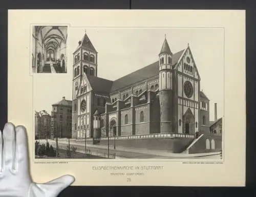 Fotografie Lichtdruck Carl Ebner, Stuttgart, Ansicht Stuttgart, Elisabethenkirche, Architekt Josef Cades, 44 x 33cm