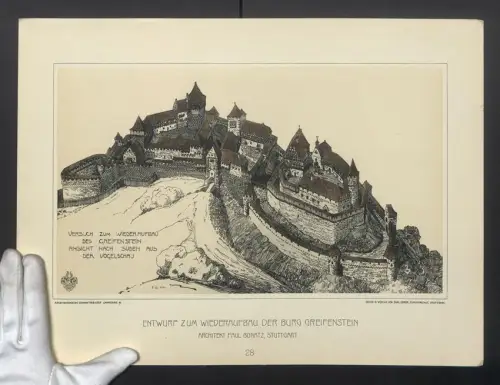 Fotografie Lichtdruck Carl Ebner, Stuttgart, Ansicht Greifenstein, Entwurf zum Wiederaufbau der Burg, Arch. Paul Bonatz