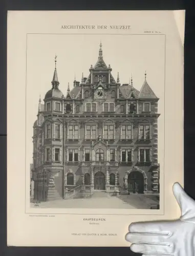 Fotografie Lichtdruck Kanter & Mohr, Berlin, Ansicht Kaufbeuren, Rathhaus, Architekt Georg Hauberrisser, 36 x 49cm