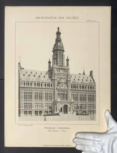 Fotografie Lichtdruck Kanter & Mohr, Berlin, Ansicht Bruxelles, Scharbeek, Rathhaus, Architekt J. J. van Ysendyck
