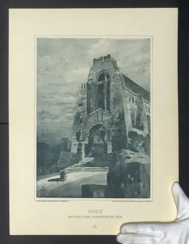 Fotografie Lichtdruck Carl Ebner, Stuttgart, Studie einer Kirche, Architekt Karl Schauppmeyer, Grossformat 33 x 44cm