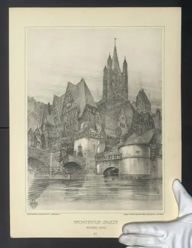 Fotografie Lichtdruck Carl Ebner, Stuttgart, Architektur-Skizze von Richard Katz, Grossformat 33 x 44cm