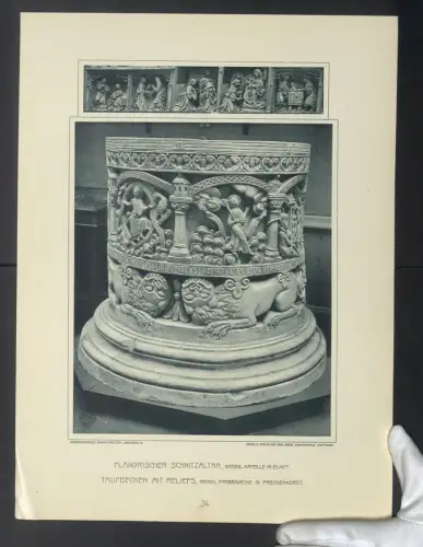 Fotografie Lichtdruck Carl Ebner, Stuttgart, Ansicht Freckenhorst, Kathol. Pfarrkirche, Taufbecken, Flandrischer Altar